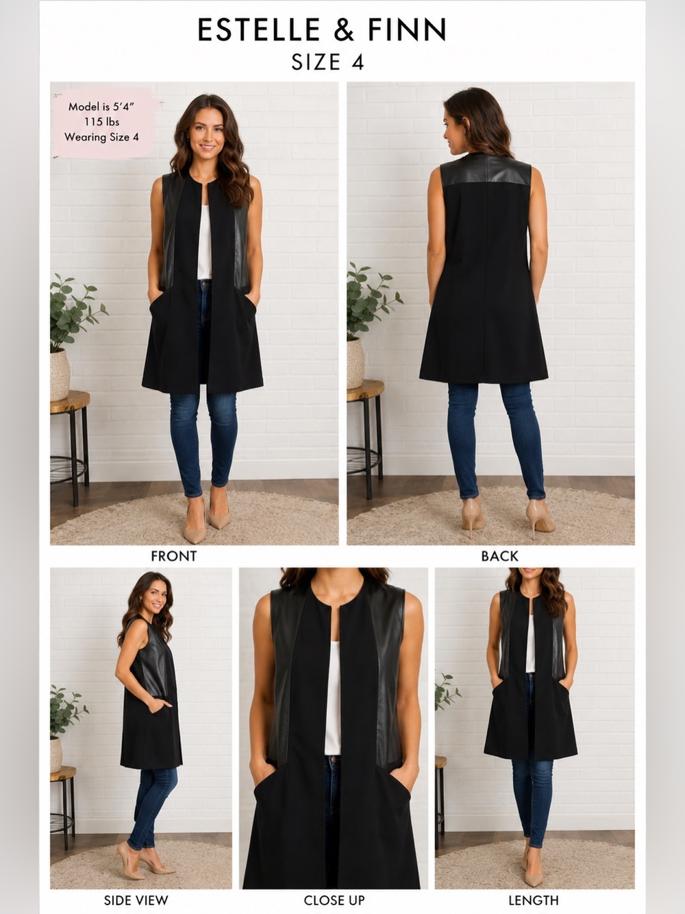 Estelle & Finn Sleeveless Cottagecore black Faux Leather Trim Vest Dress Size: 4
